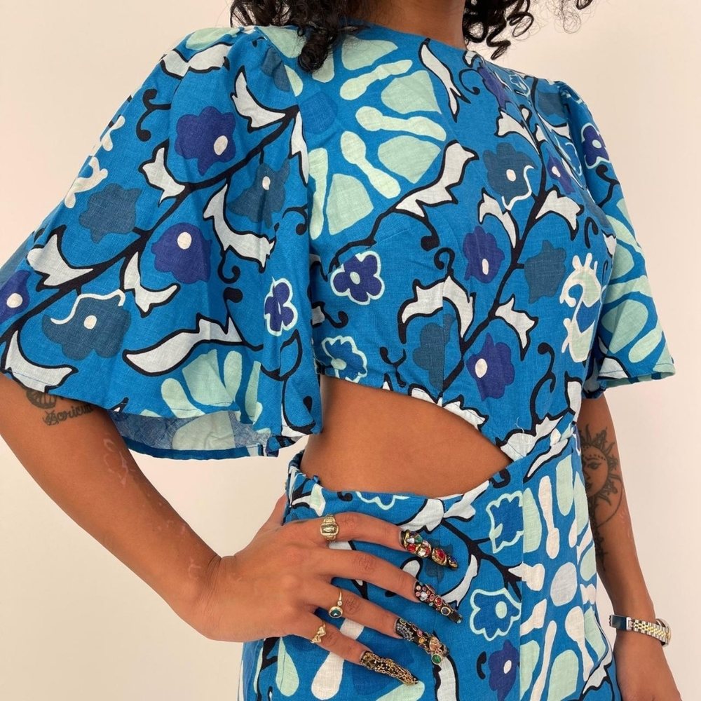 RHODE Blue & Aqua Floral Wide-Leg Jumpsuit - Picture 2 of 15